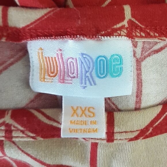 LULAROE Knit, Red/Beige Chevron Flare Hi-Low Dress; Short Sleeves; Size XXS - Picture 3 of 4